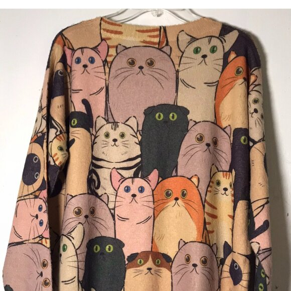 YESNO Women’s Cat Sweater Pullover Oversized Wool Blend Allover Size Medium - Picture 4 of 8